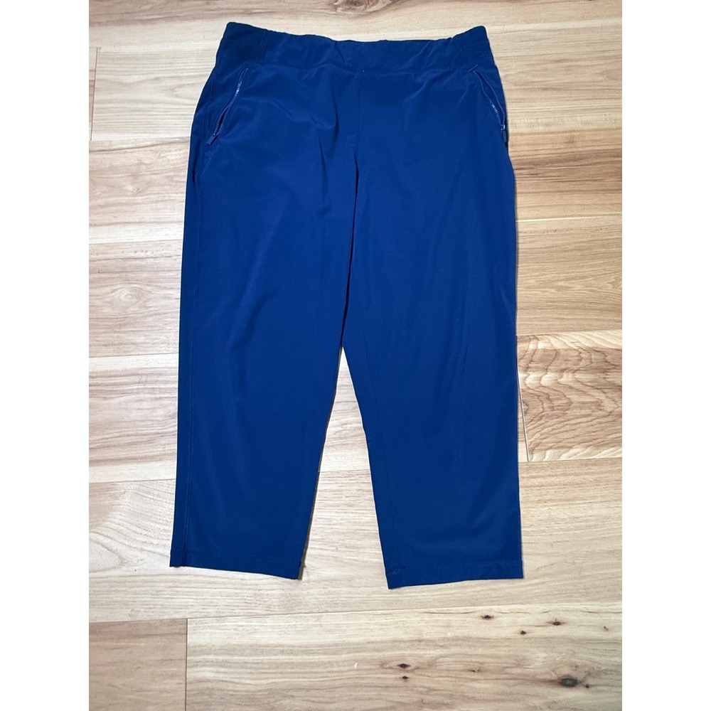 Chicos Zenergy Cropped Pants Women Size 14 Royal Blue Zipper Pockets Pull On